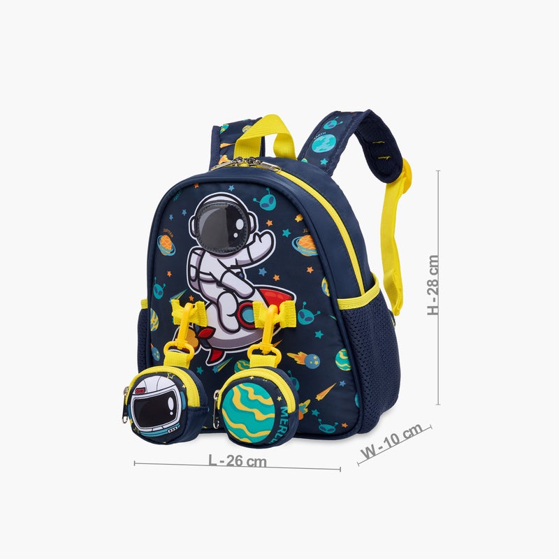 Supercute Backpack-Small-1 Cmprt-Astronaut Print- With 2 Front Pocket- (Polyester) Multicolor \ 26X10X28Cm - Image 4